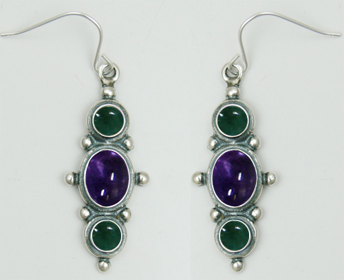 Sterling Silver Drop Dangle Earrings With Iolite And Fluorite